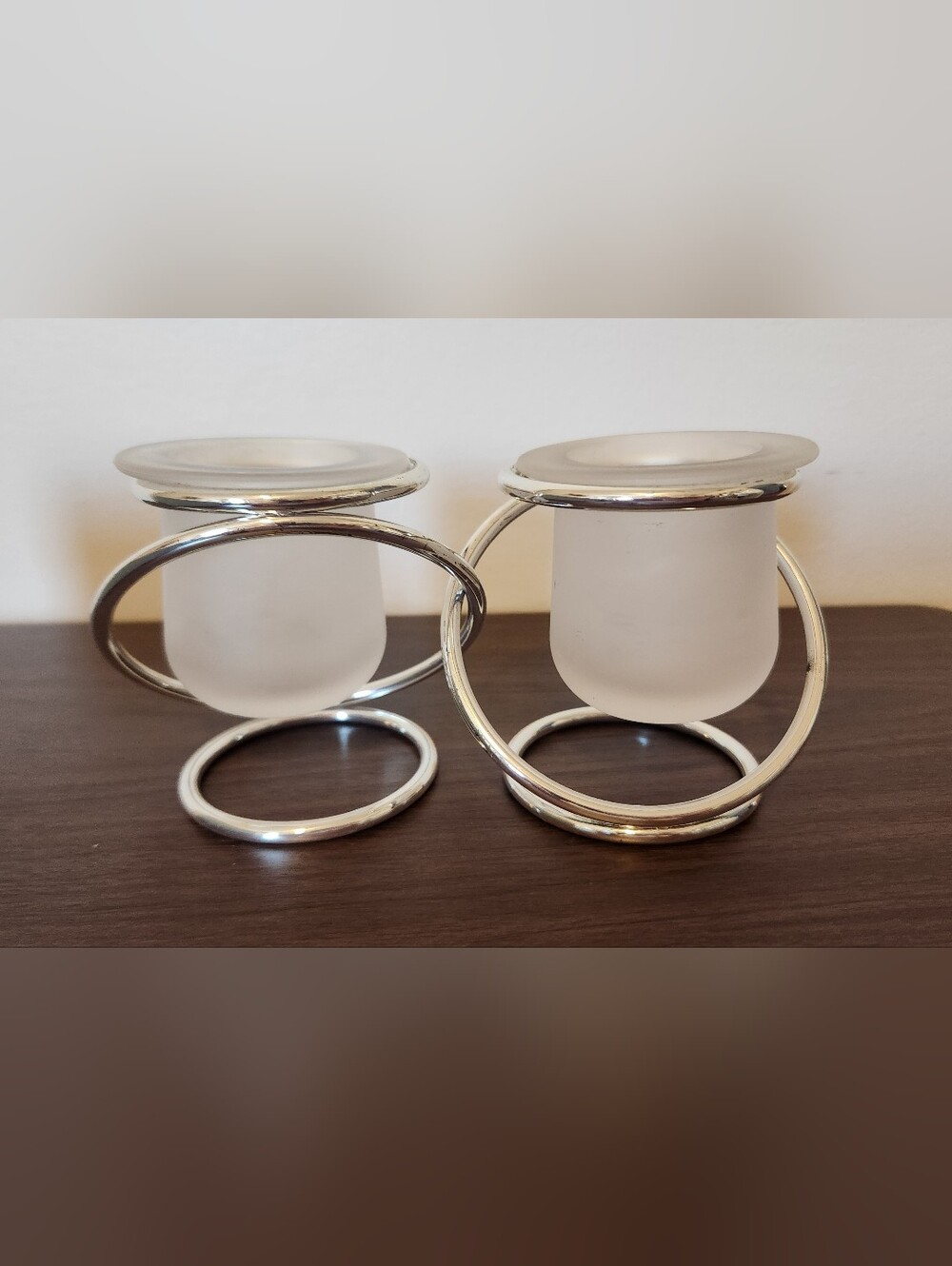 PartyLite Gemini Duo Silver Frosted Glass Votive Candle Holder